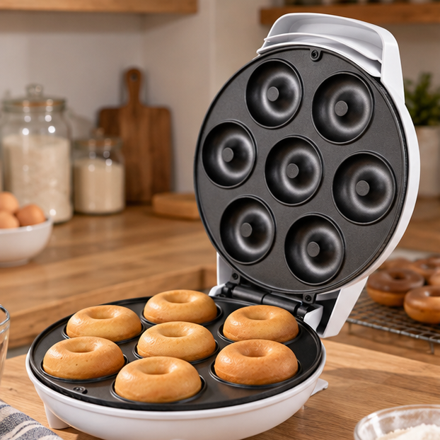 🍩 Mini Donut Maker | 7-Cavity Nonstick Baking Plate | Homemade Donut & Dessert Essential