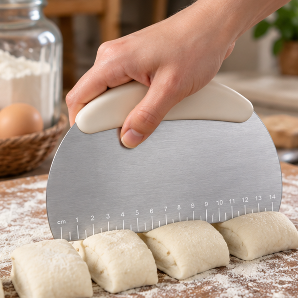 🥖 Stainless Steel Dough Scraper | Comfortable Grip Bench Cutter | Bread & Pastry Prep Essential