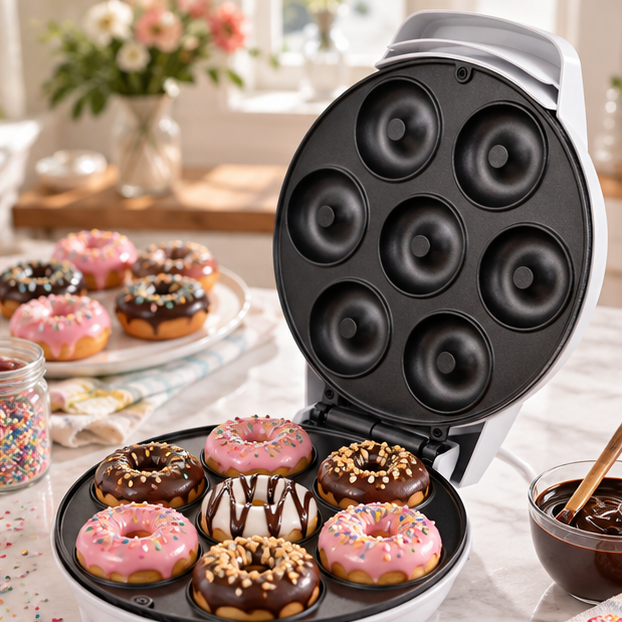 🍩 Mini Donut Maker | 7-Cavity Nonstick Baking Plate | Homemade Donut & Dessert Essential