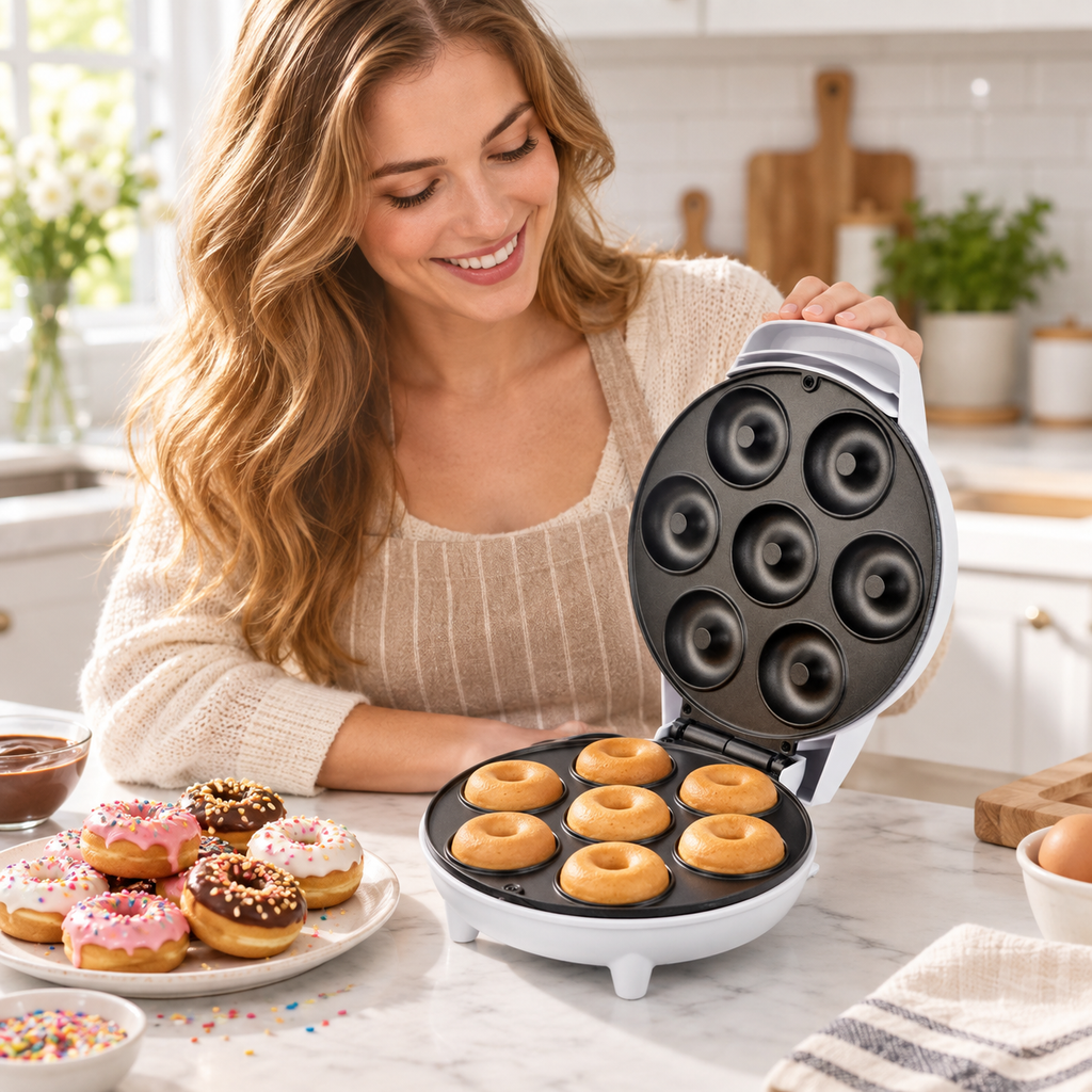 🍩 Mini Donut Maker | 7-Cavity Nonstick Baking Plate | Homemade Donut & Dessert Essential