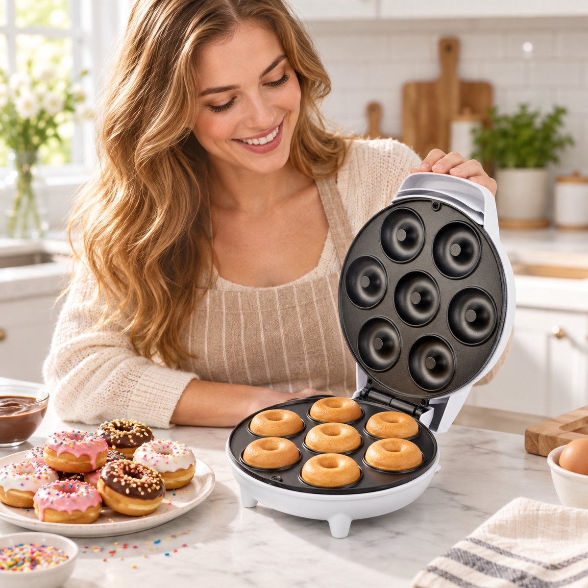 🍩 Mini Donut Maker | 7-Cavity Nonstick Baking Plate | Homemade Donut & Dessert Essential