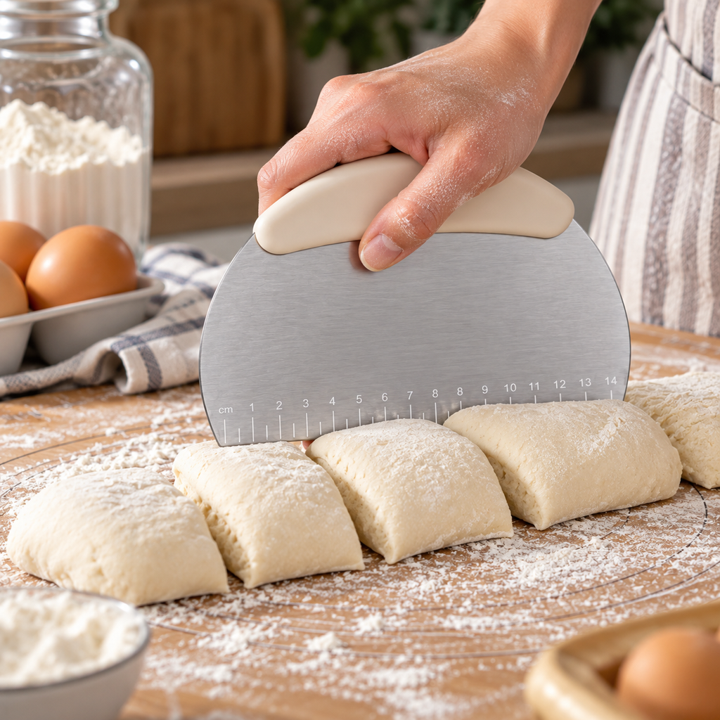 🥖 Stainless Steel Dough Scraper | Comfortable Grip Bench Cutter | Bread & Pastry Prep Essential