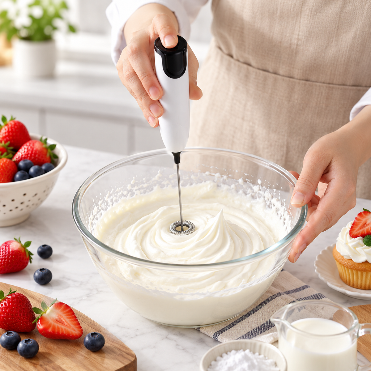 🥛 Cordless Handheld Milk Frother | Stainless Steel Whisk | Coffee, Cream & Baking Mixer