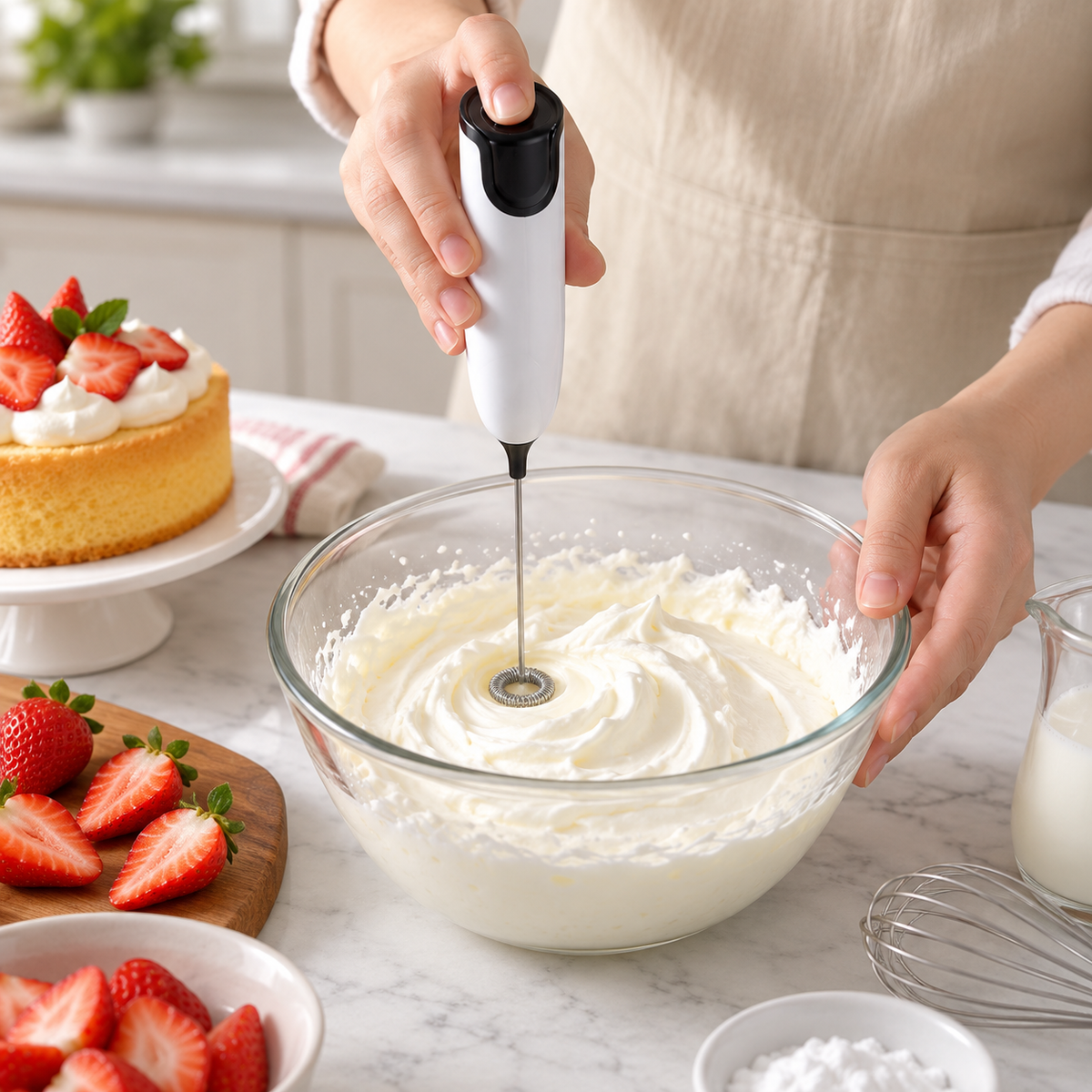 🥛 Cordless Handheld Milk Frother | Stainless Steel Whisk | Coffee, Cream & Baking Mixer