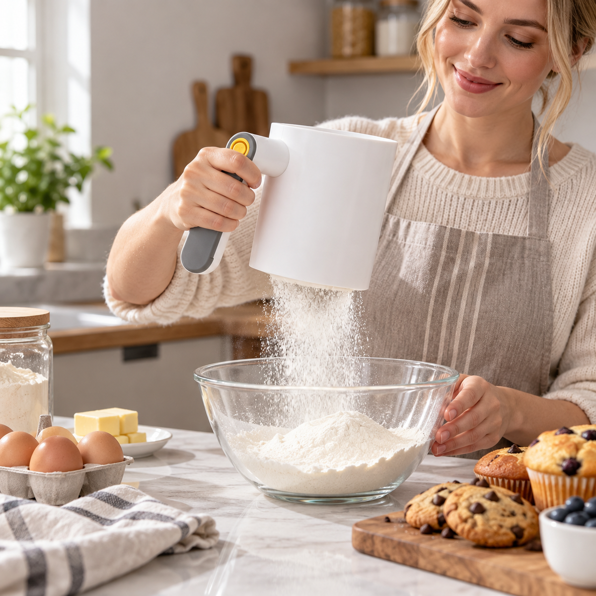 🌾 Electric Flour Sifter | One-Touch Automatic Sifting | Baking & Pastry Prep Essential