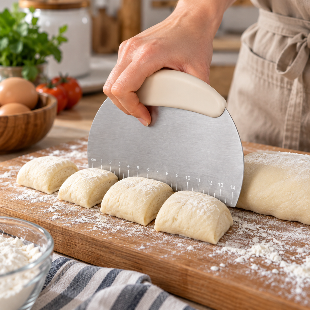 🥖 Stainless Steel Dough Scraper | Comfortable Grip Bench Cutter | Bread & Pastry Prep Essential