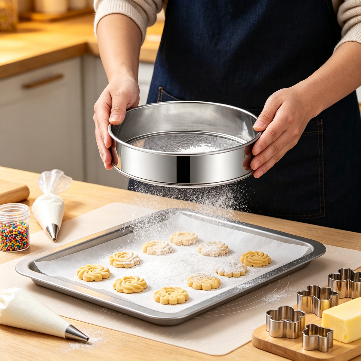 🌾 Stainless Steel Flour Sifter | Fine Mesh Baking Sieve | Smooth Flour & Powdered Sugar Essential