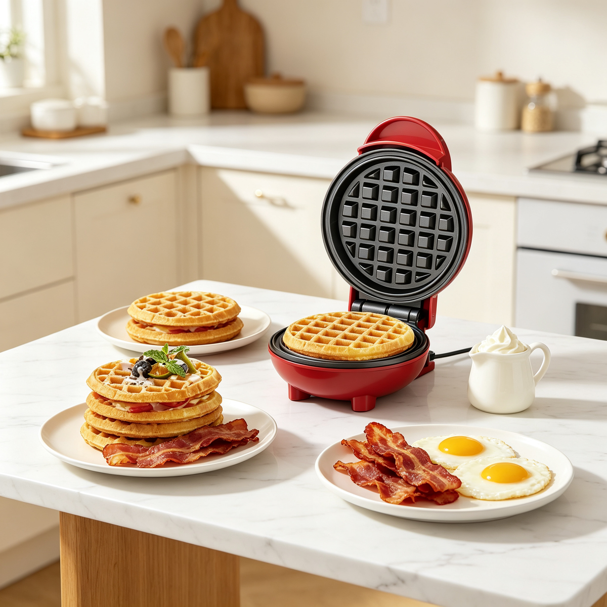🧇 Mini Waffle Maker | Nonstick Cooking Plates | Quick Breakfast & Dessert Maker